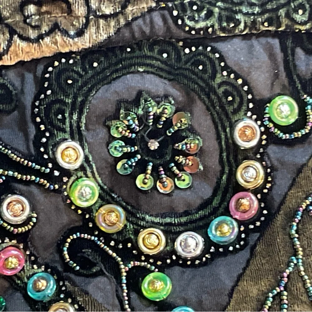 Rare Boho Vintage Beaded Velvet Evening Bag Embroidered Floral Jewel Purse
